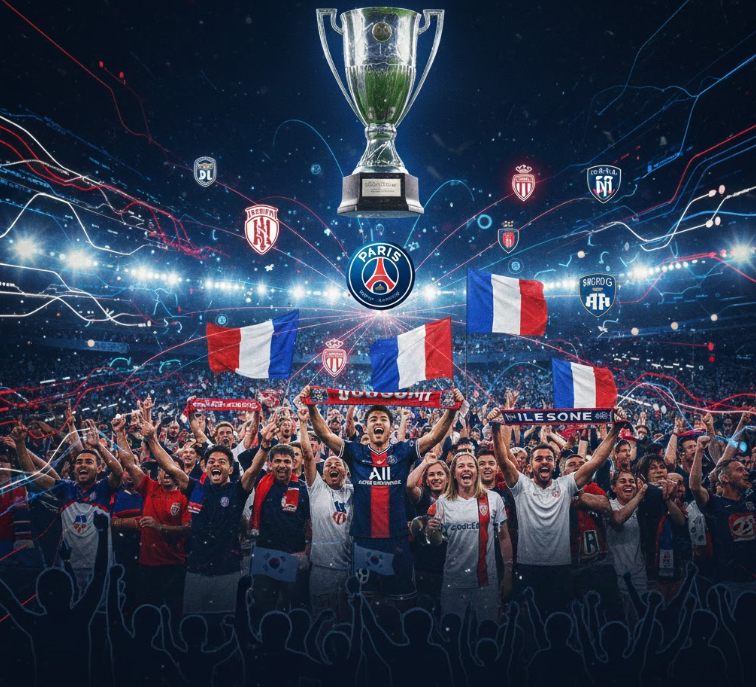 리그앙 트로피와 팬 응원