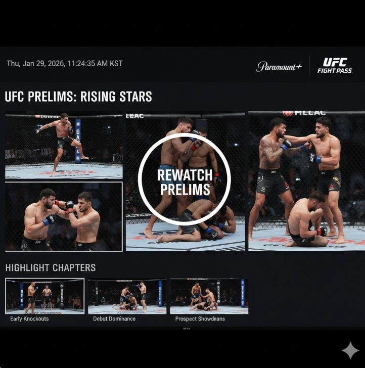 신예들의 패기를 확인할 수 있는 프릴림(Prelims) 경기부터 메인 이벤트까지 고화질 아카이브를 통해 언제든 감상할 수 있습니다.