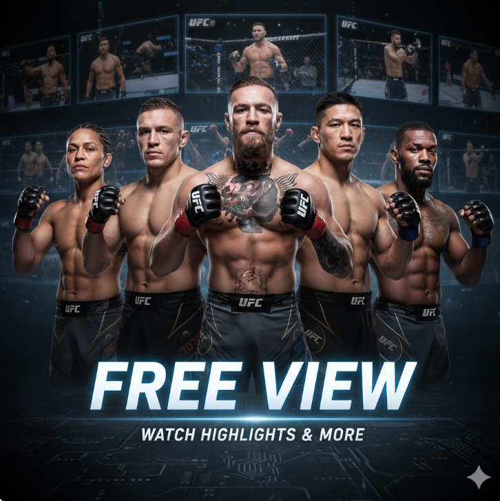 하이라이트 및 파이터: 코너 맥그리거 등 유명 파이터와 여성부 하이라이트 영상을 배치해 'Free View'의 매력을 강조합니다.