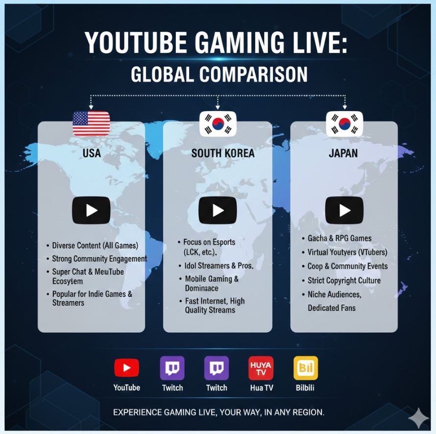  유튜브 게이밍 라이브 비교 인포그래픽으로
